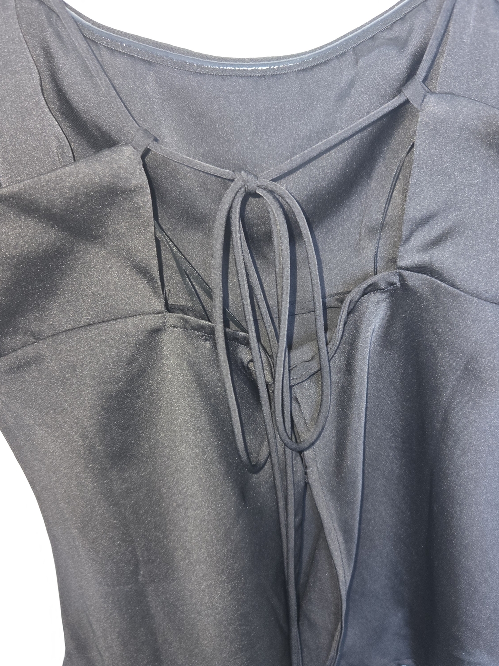 NWT Free People - Black Satin Slip Top with Sheer Trim Tie Back Womens Medium - Picture 3 of 9